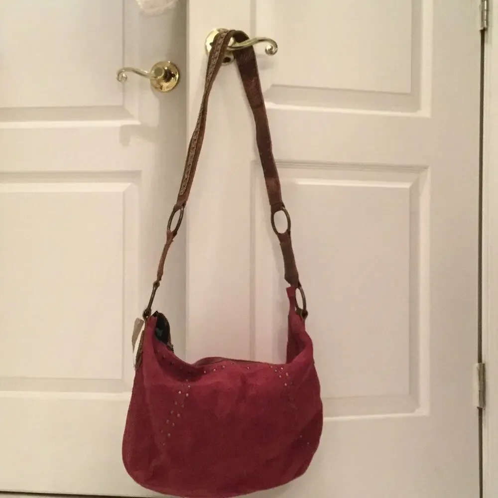 Betsy Johnson raspberry suede hobo style purse NWT hobnobs